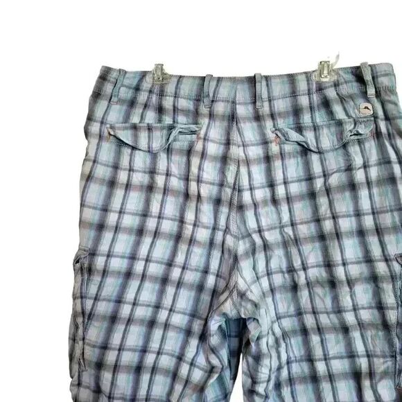 Tommy Bahama Men's Aqua Blue Plaid Cotton Shorts - Picture 7 of 12